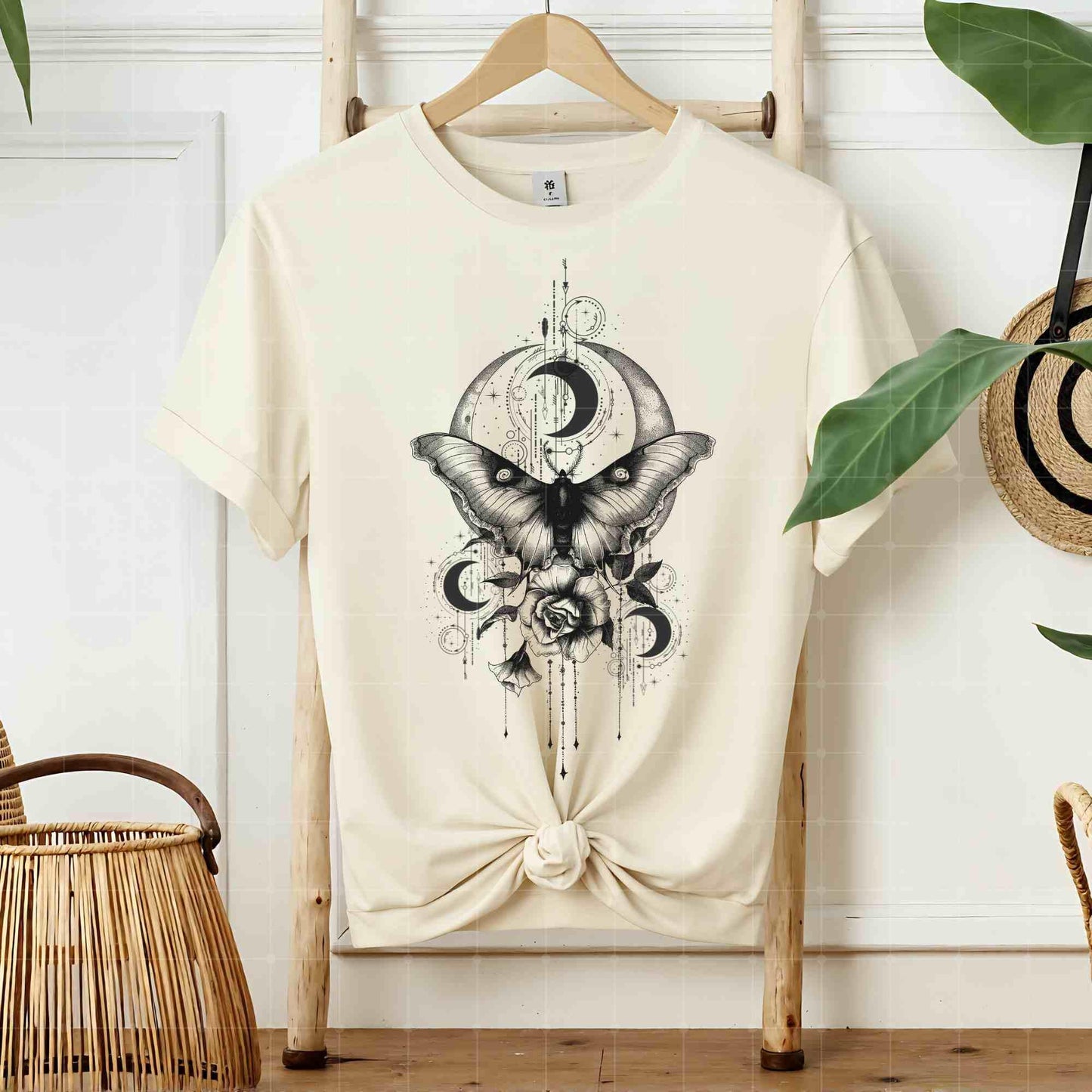 Vintage Luna Moon Moth shirt, Celestial Charms, Fairycore Lunar Shirt, Moon Stars Botanical Floral Star Top, Goth Moon Shirt, crescent moon