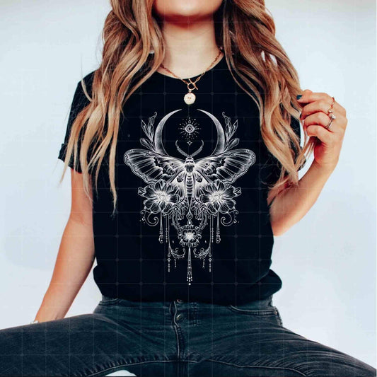 Vintage Luna Butterfly Moth shirt, Celestial Charms, Fairycore Lunar Shirt, Moon Stars Botanical Floral Star Top, Goth Moon Shirt, crescent