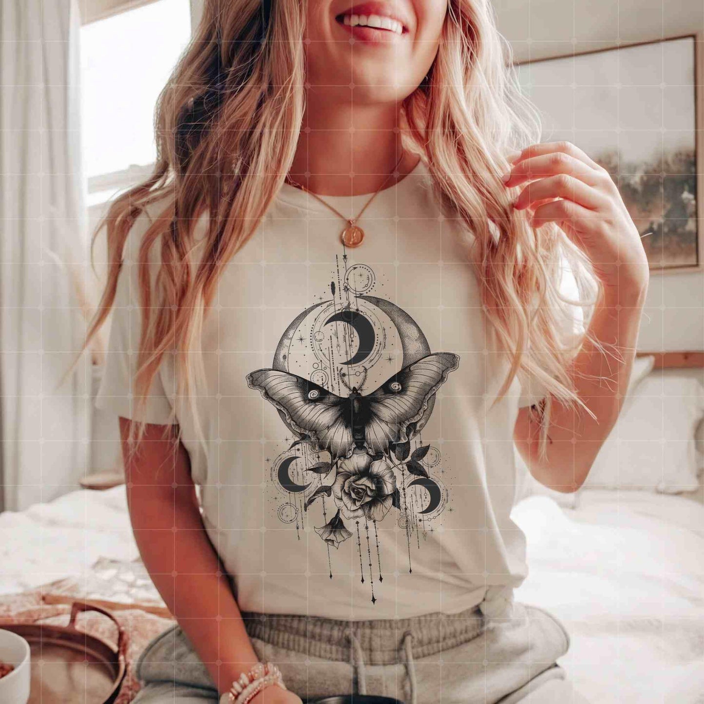 Vintage Luna Moon Moth shirt, Celestial Charms, Fairycore Lunar Shirt, Moon Stars Botanical Floral Star Top, Goth Moon Shirt, crescent