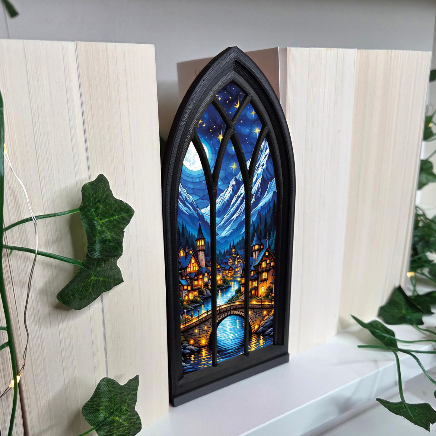 Stadt am Fluss Regalfenster Booknook