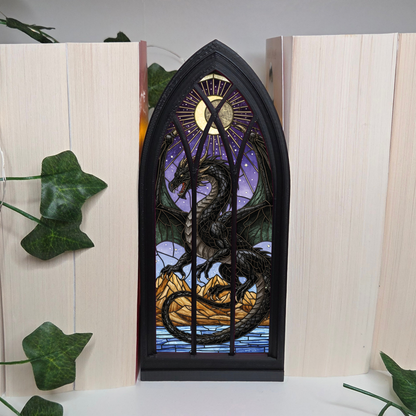 Schwarzer Drache Regalfenster Booknook