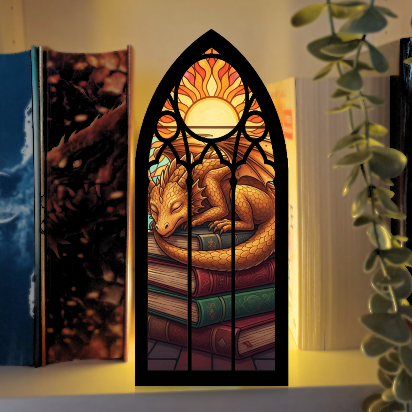 Goldener Bücherdrache VORBESTELLUNG leuchtendes Booknook