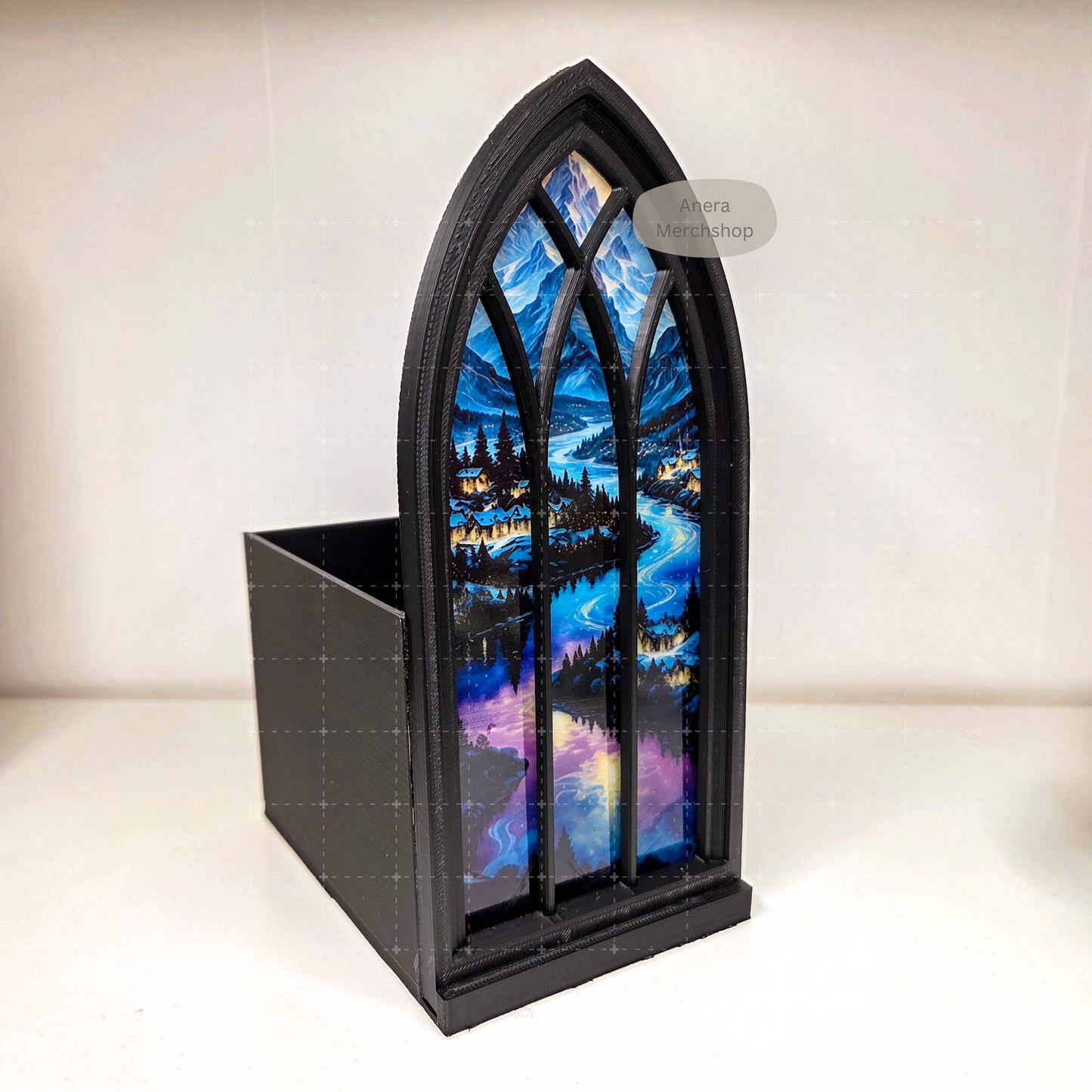 Fantasy Stadt Berge Leuchtfenster Booknook
