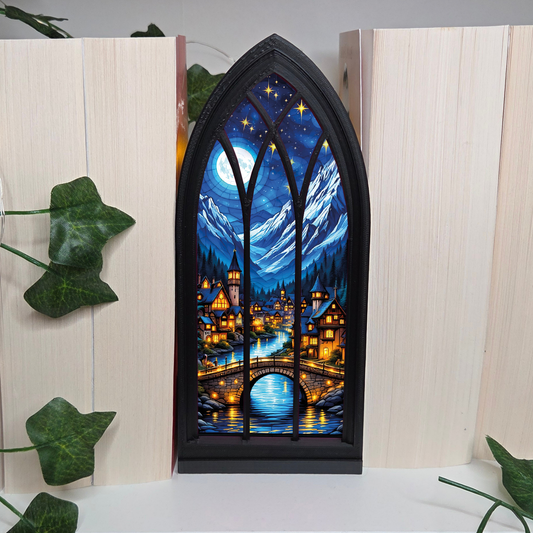 Stadt am Fluss Regalfenster Booknook