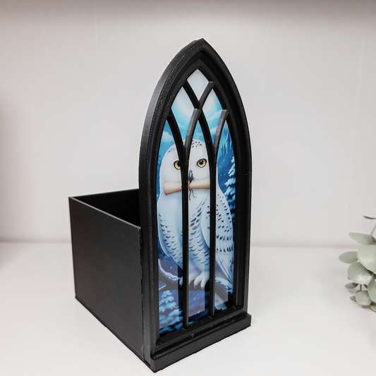 Briefeule Regalfenster Booknook