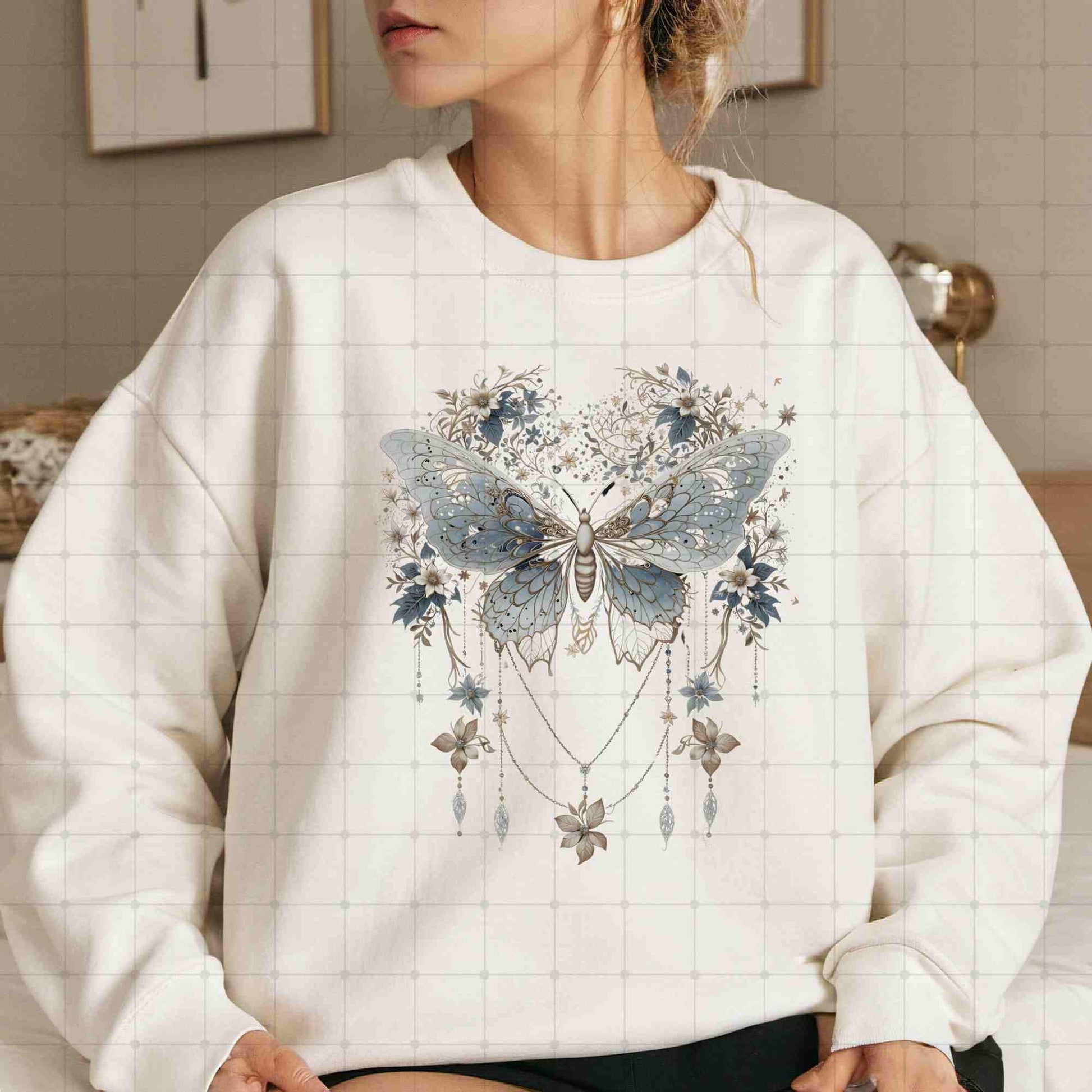 Vintage Luna Butterfly Moth Sweater, Celestial Charms, Fairycore Lunar Sweater, Moon Stars Botanical Floral Star Top Hooded Sweatshirt Goth